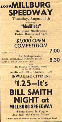 Millburg Speedway - 1959 Ad From Jerry (newer photo)